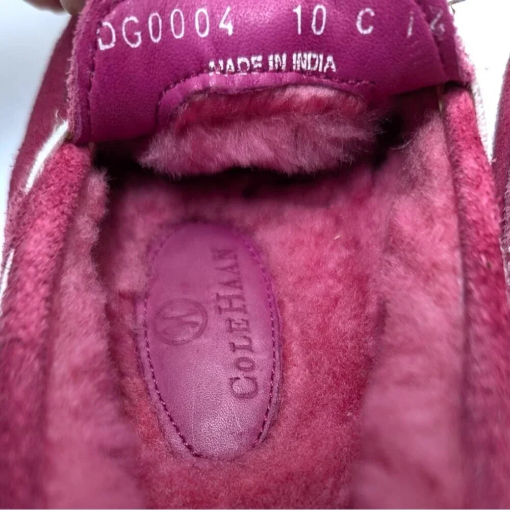 Cole Haan Suede Moccasins Girls Size 10 Faux Shearling Slippers Pink